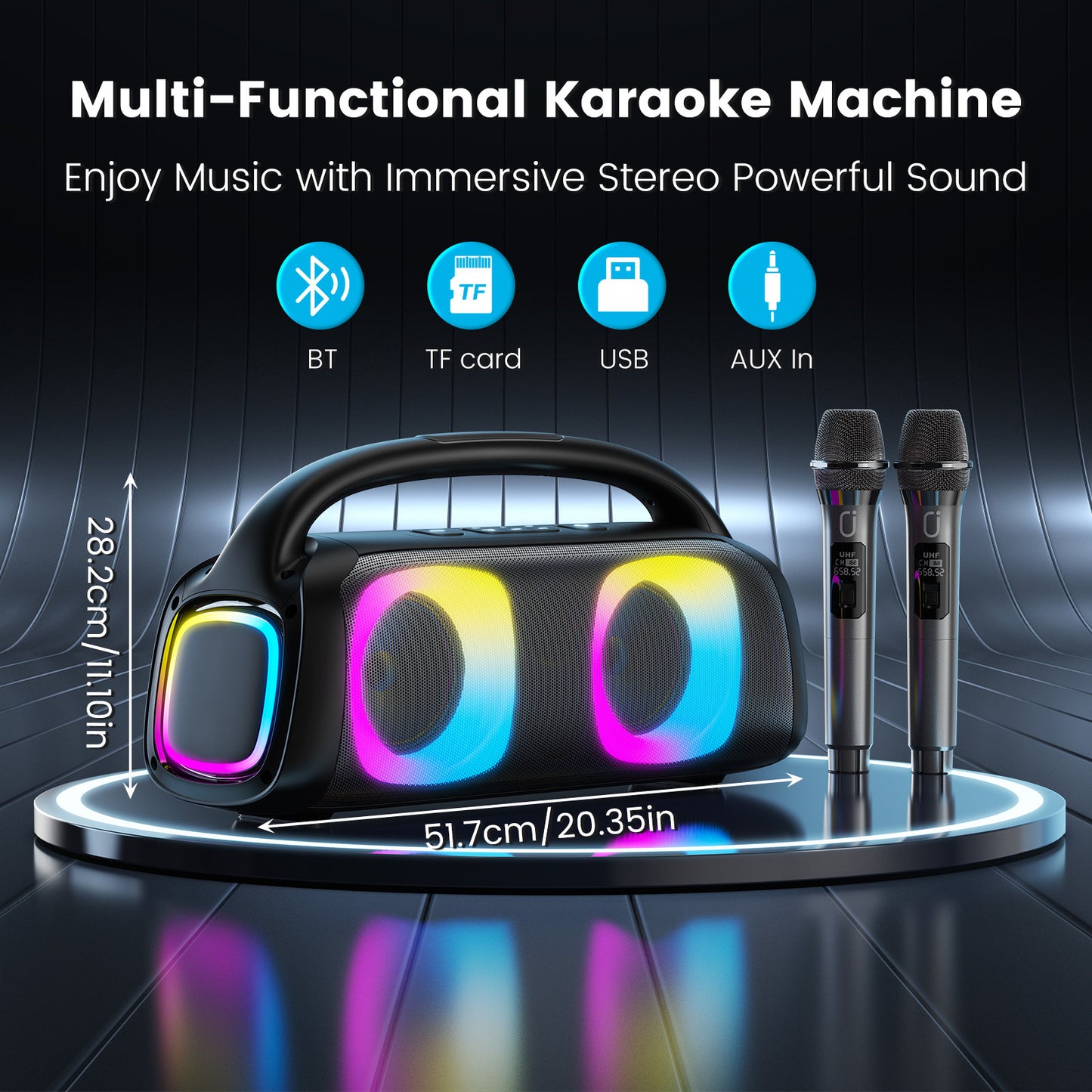 Bluetooth Portable Speaker With 2 Wireless Microphone