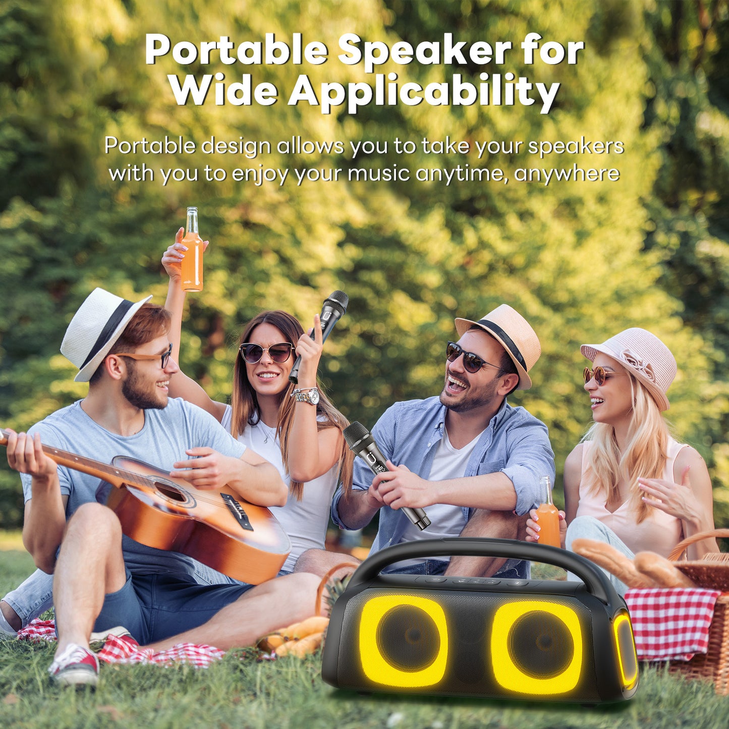 Bluetooth Portable Speaker With 2 Wireless Microphone