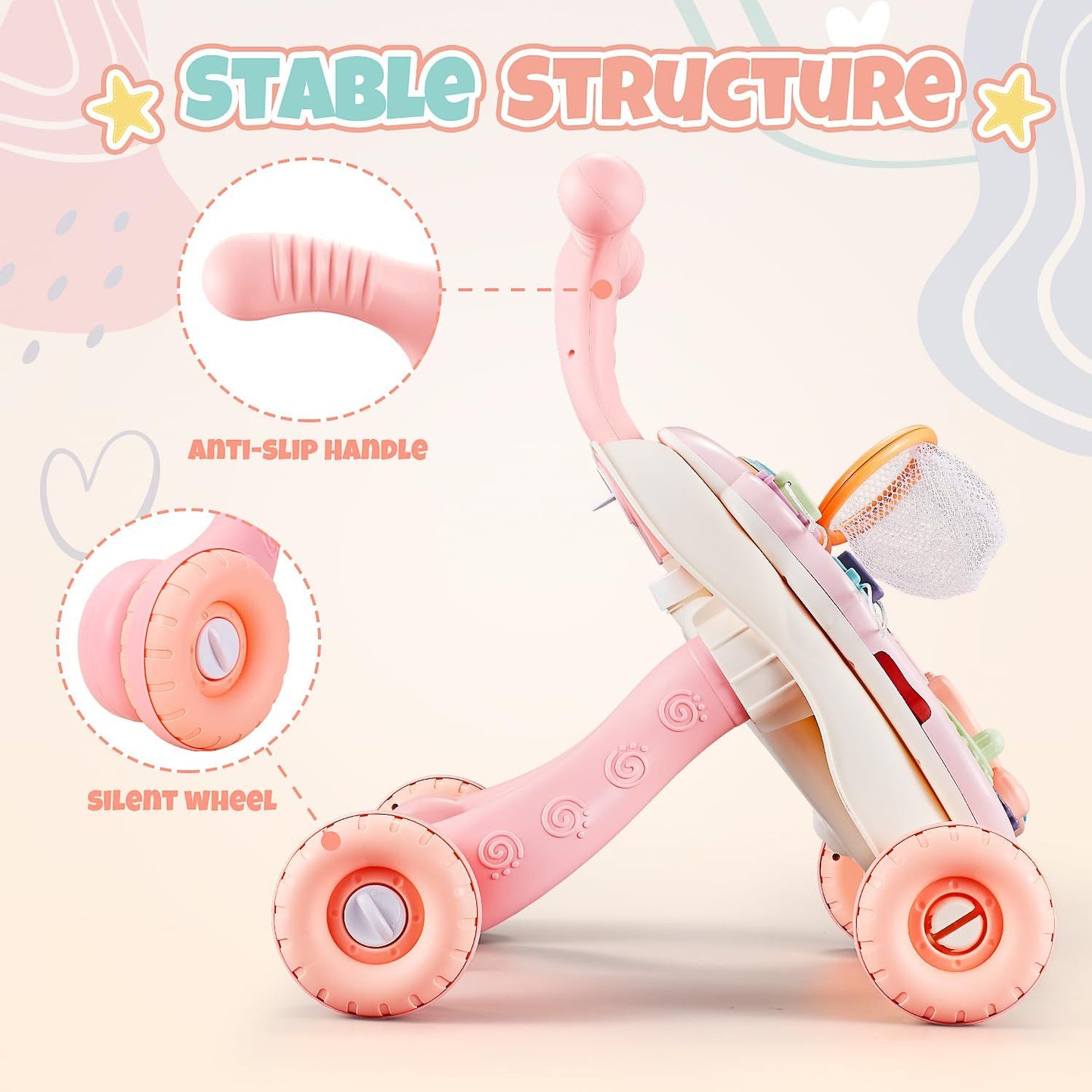Pink Gliding Walker with Music