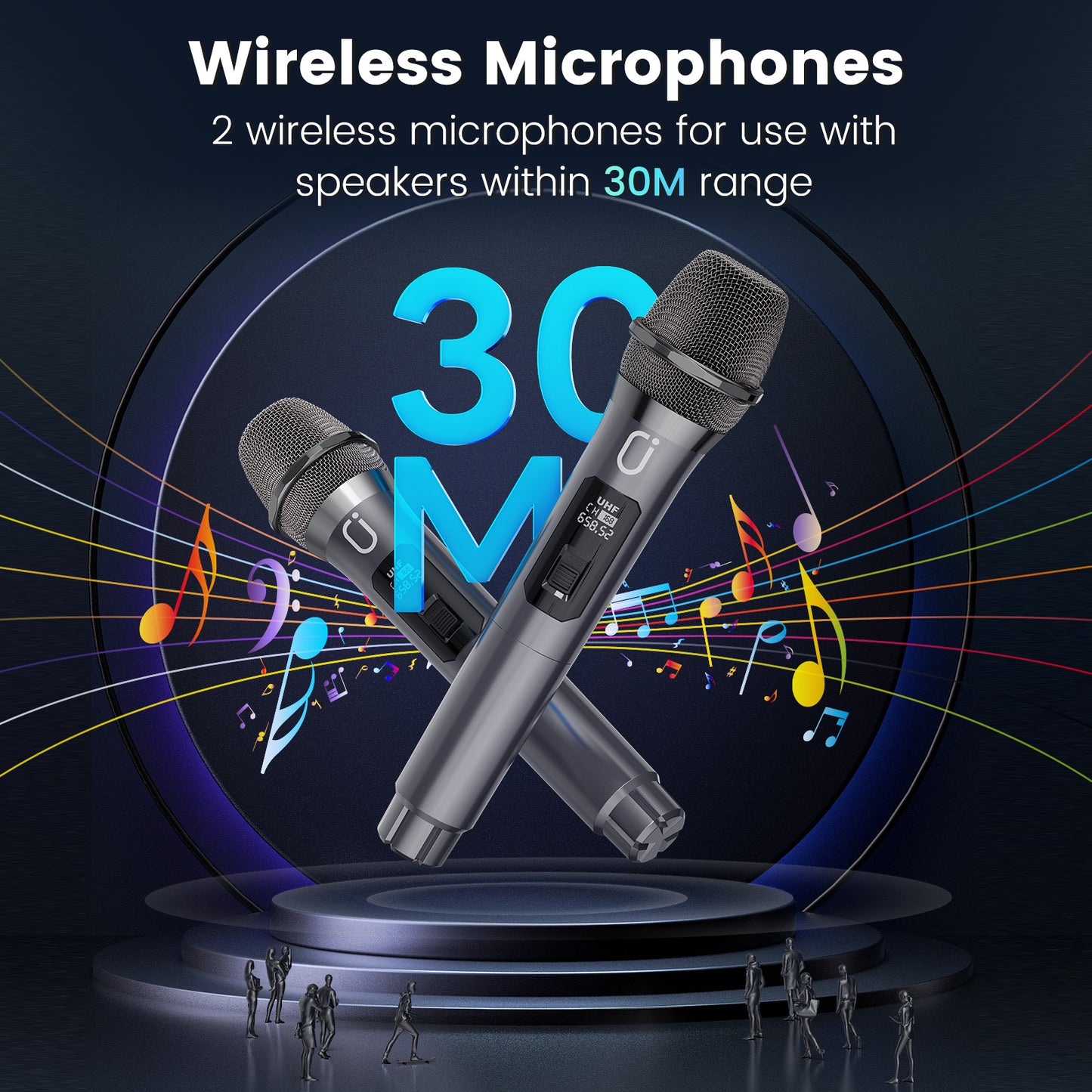 Bluetooth Portable Speaker With 2 Wireless Microphone