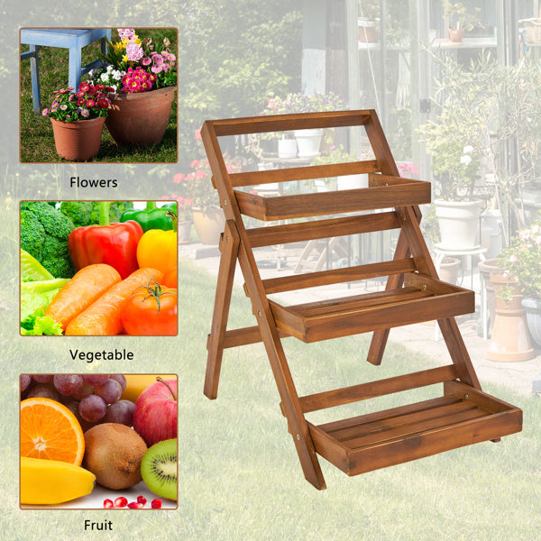 Three-layer Wood Planting Flower Stand